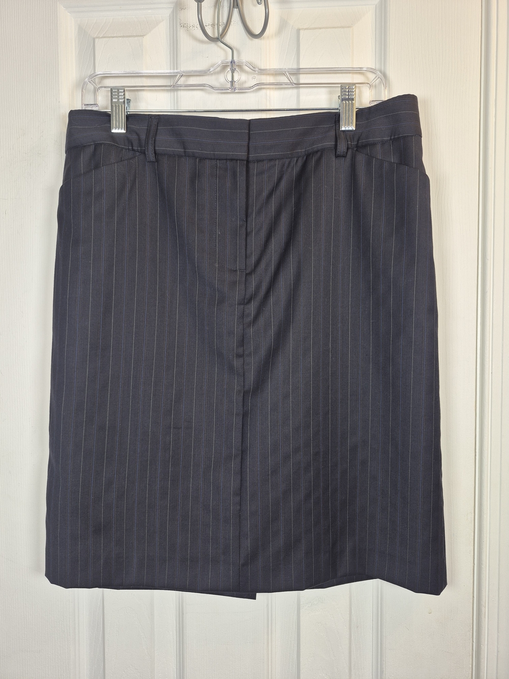 J.Crew Navy Pinstripe Wool Pencil Skirt 10 Corporate Siren Office Prep Fall